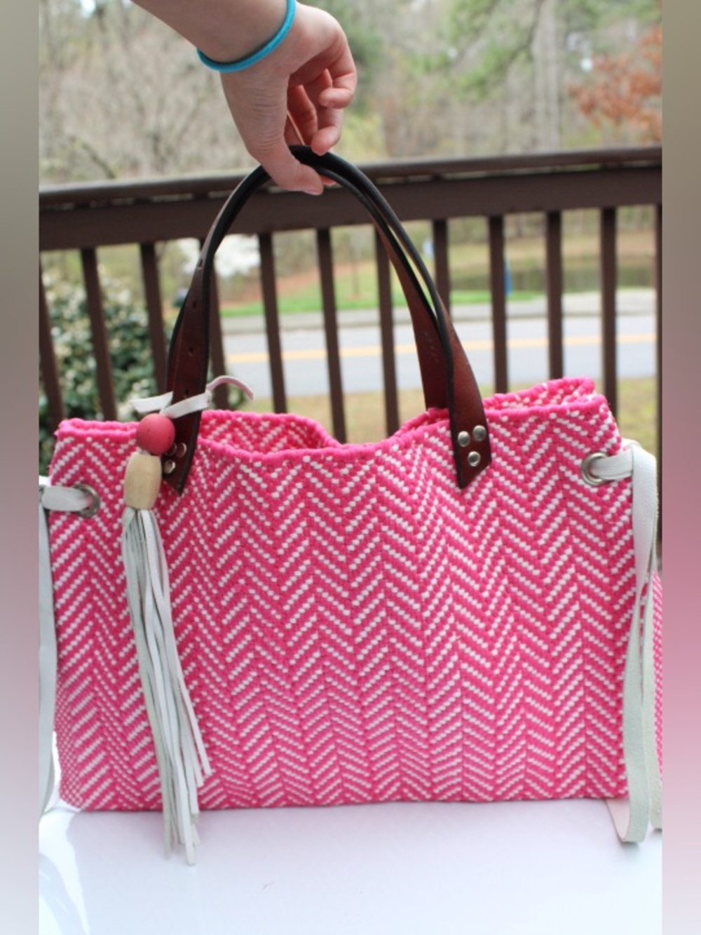 Handmade woven tote bag